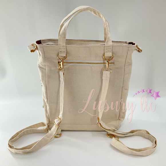 Lily Of The Valey Embroidery Convertible Backpack Tote Crossbody Bag, White main image 5
